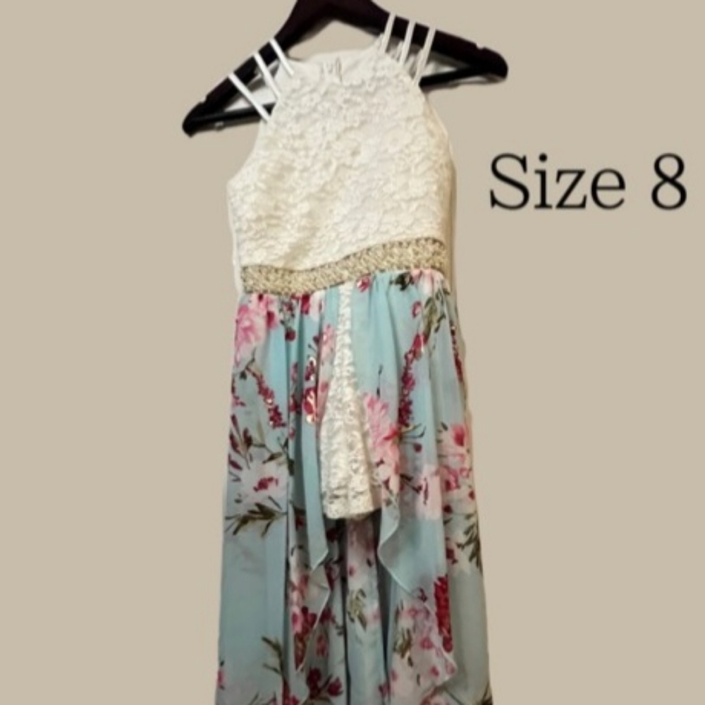 White romper with floral overskirt